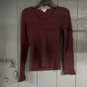 Ann Taylor Cashmere Burgundy V-Neck Top